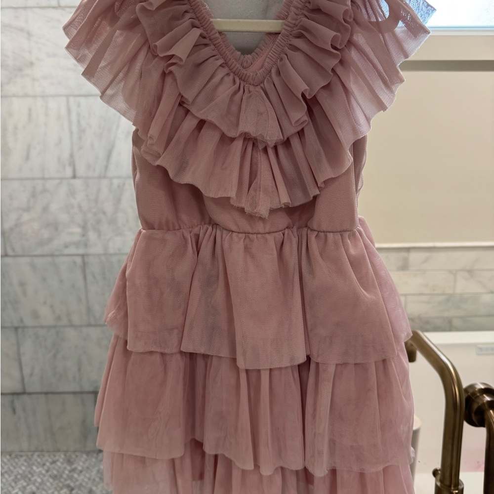 GB girls Dusty Pink Layered Ruffle Tulle Dress